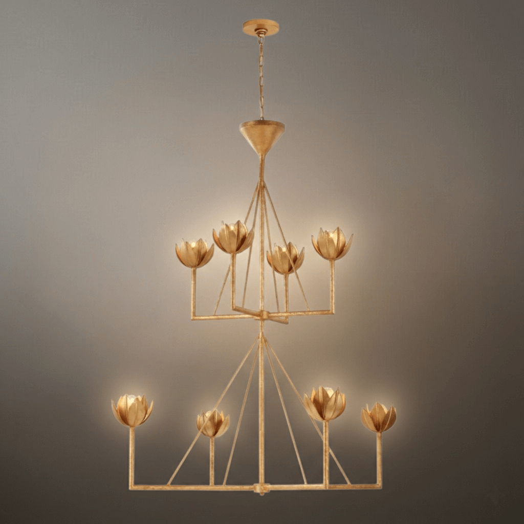 Modern Lotus Chandelier — Curved Petal Shades & Brass Frame